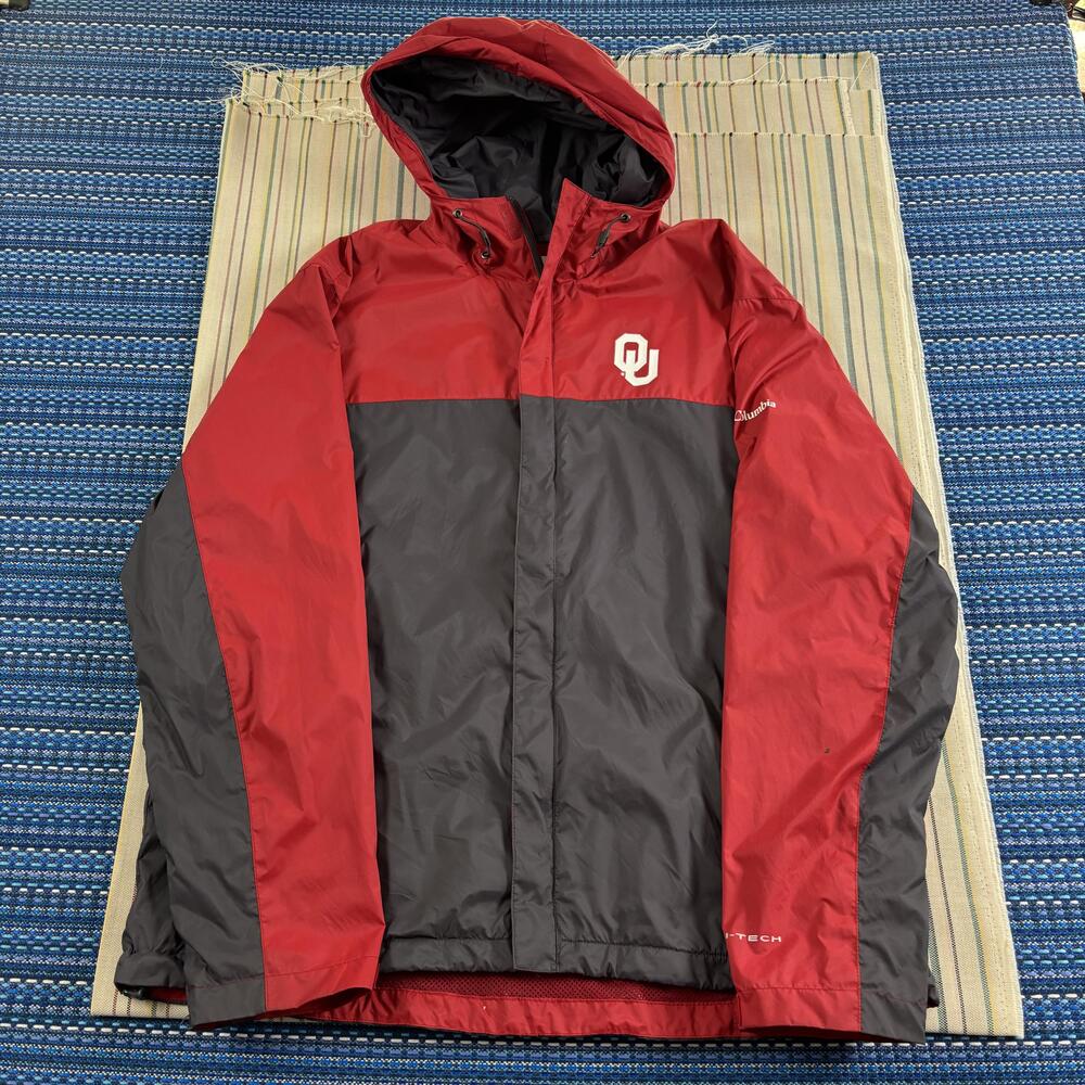 Oklahoma Sooners Jacket Mens XL Red Gray NCAA Football Columbia Omni Tech Hooded